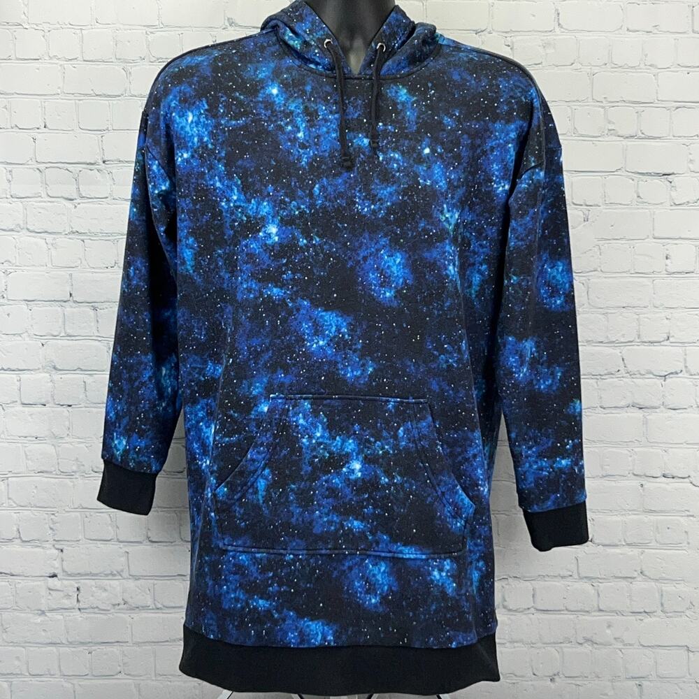 Hot Topic Galaxy Tunic Hoodie Womens M Medium Blue Black Space Nebula Hooded